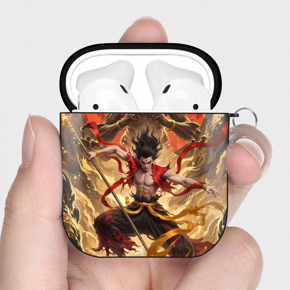 （画像用） Ne Zha 2 ナタ 魔童の大暴れ AirPods 第2世代保護ケース ハードシェル ブラック 耐衝撃・防指紋・カラビナ付き