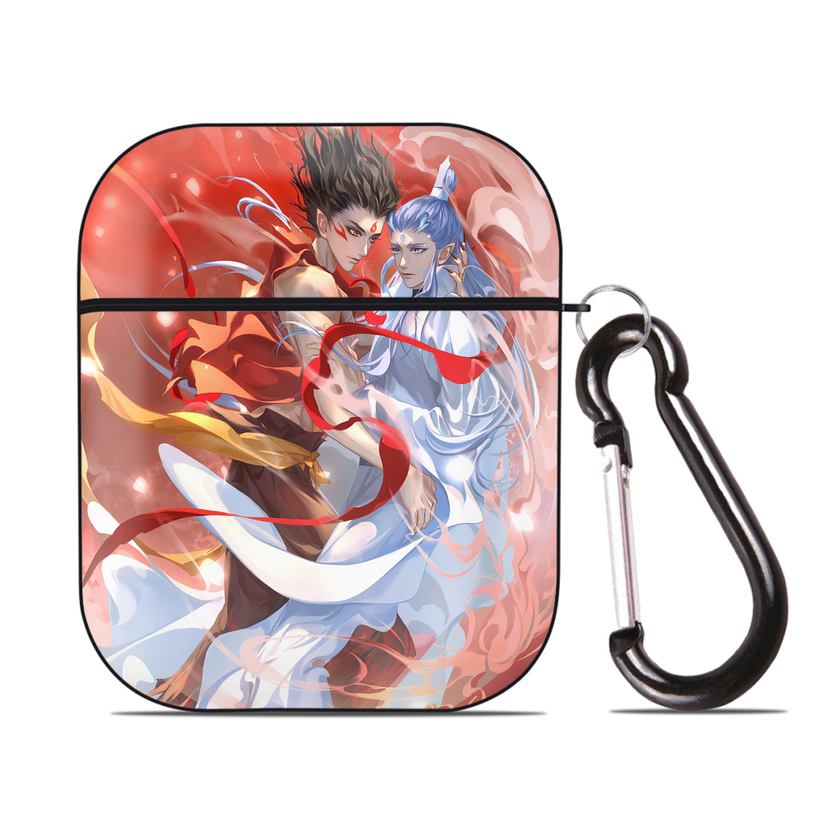 （画像用） Ne Zha 2 ナタ 魔童の大暴れ AirPods 第2世代保護ケース ハードシェル ブラック 耐衝撃・防指紋・カラビナ付き