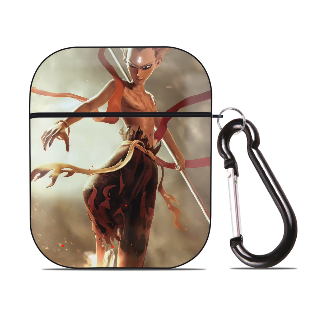 （画像用） Ne Zha 2 ナタ 魔童の大暴れ AirPods 第2世代保護ケース ハードシェル ブラック 耐衝撃・防指紋・カラビナ付き
