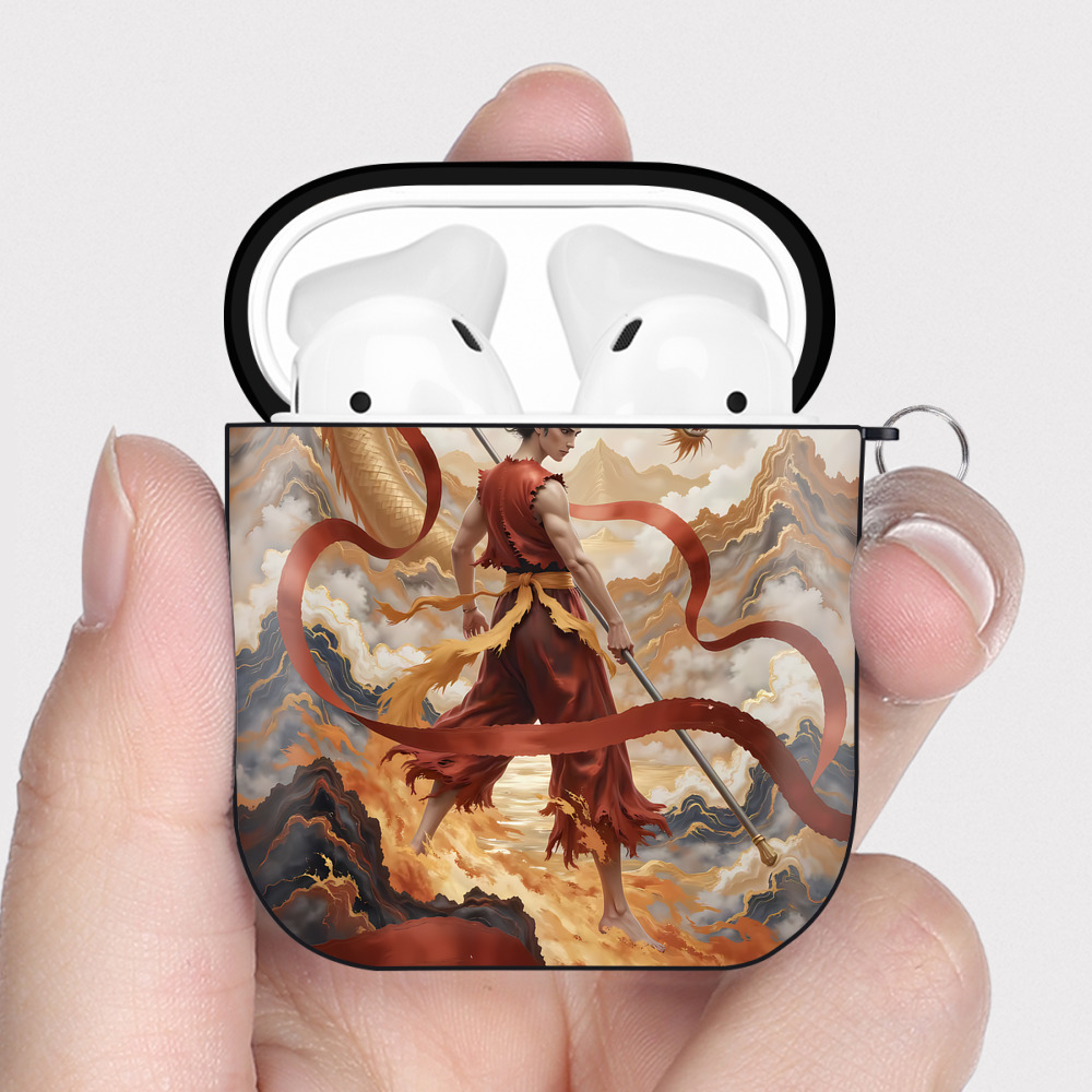 （画像用） Ne Zha 2 ナタ 魔童の大暴れ AirPods 第2世代保護ケース ハードシェル ブラック 耐衝撃・防指紋・カラビナ付き