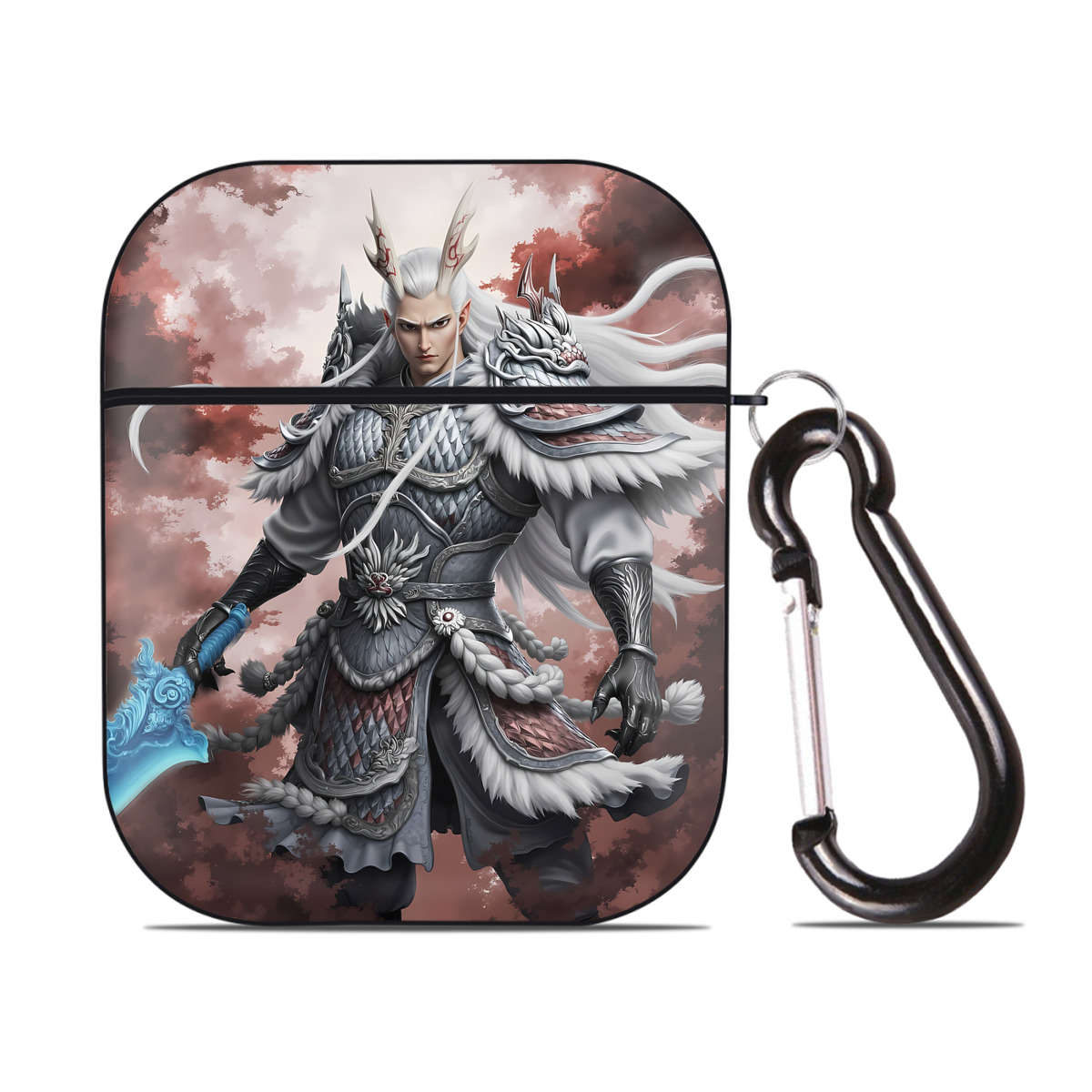 （画像用） Ne Zha 2 ナタ 魔童の大暴れ AirPods 第2世代保護ケース ハードシェル ブラック 耐衝撃・防指紋・カラビナ付き