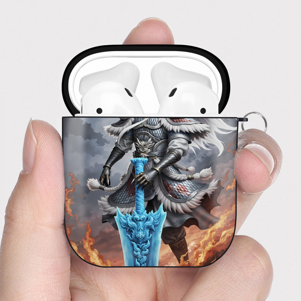 （画像用） Ne Zha 2 ナタ 魔童の大暴れ AirPods 第2世代保護ケース ハードシェル ブラック 耐衝撃・防指紋・カラビナ付き