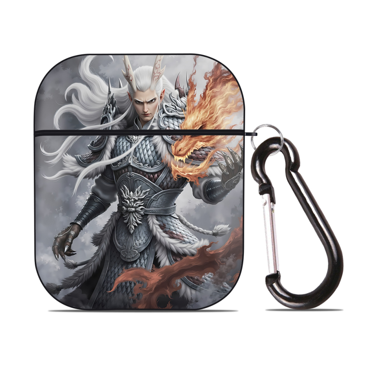 （画像用） Ne Zha 2 ナタ 魔童の大暴れ AirPods 第2世代保護ケース ハードシェル ブラック 耐衝撃・防指紋・カラビナ付き