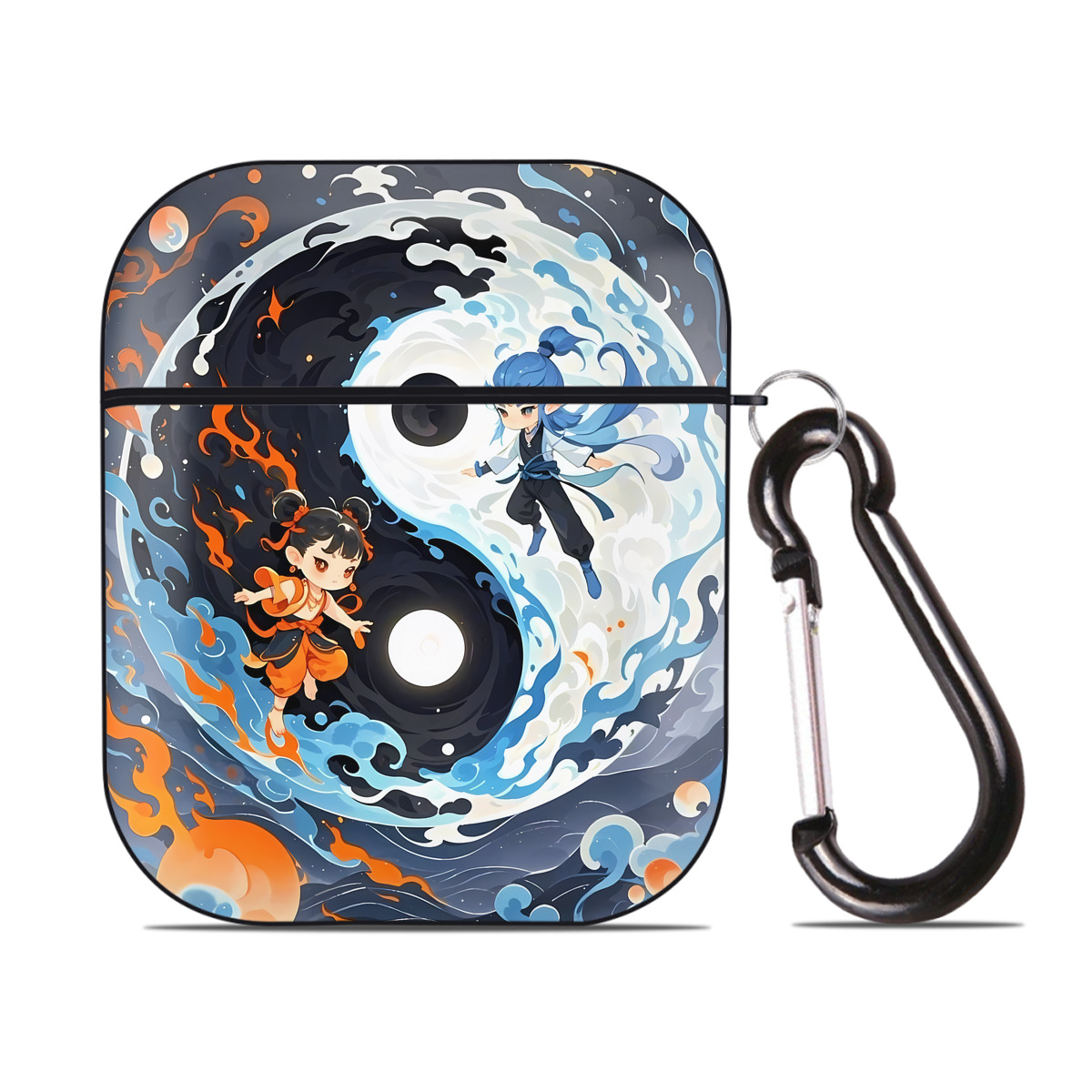 （画像用） Ne Zha 2 ナタ 魔童の大暴れ AirPods 第2世代保護ケース ハードシェル ブラック 耐衝撃・防指紋・カラビナ付き