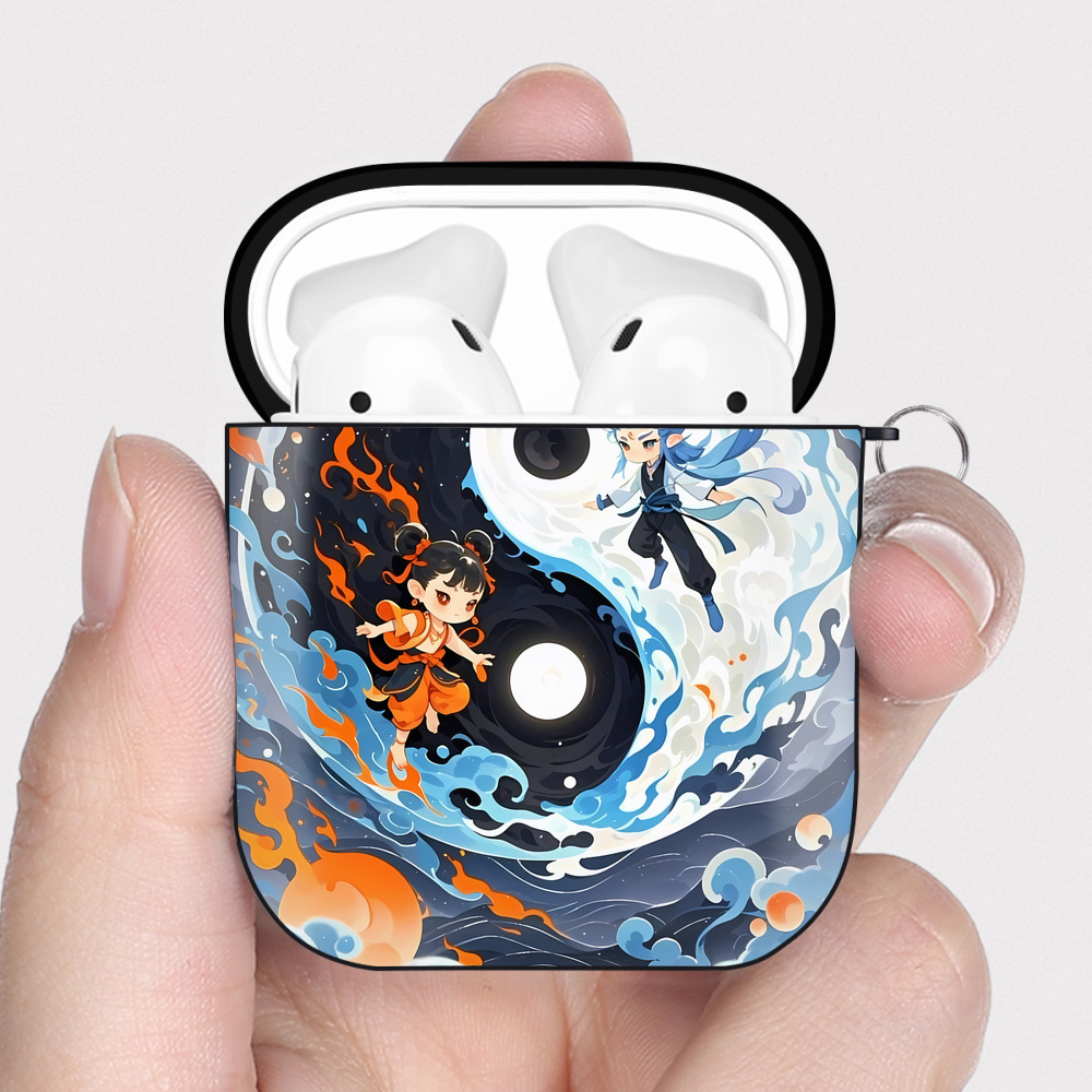 （画像用） Ne Zha 2 ナタ 魔童の大暴れ AirPods 第2世代保護ケース ハードシェル ブラック 耐衝撃・防指紋・カラビナ付き