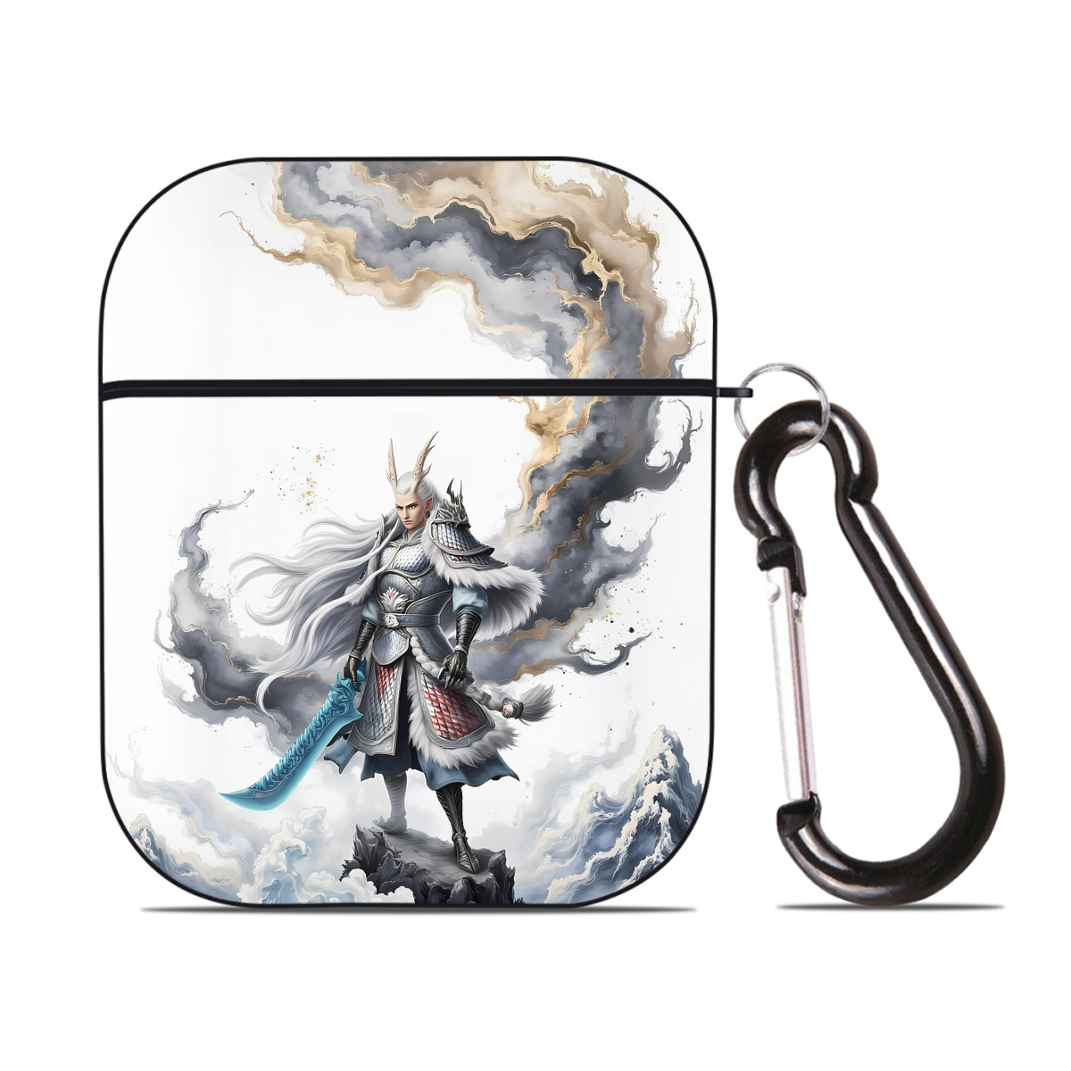 （画像用） Ne Zha 2 ナタ 魔童の大暴れ AirPods 第2世代保護ケース ハードシェル ブラック 耐衝撃・防指紋・カラビナ付き