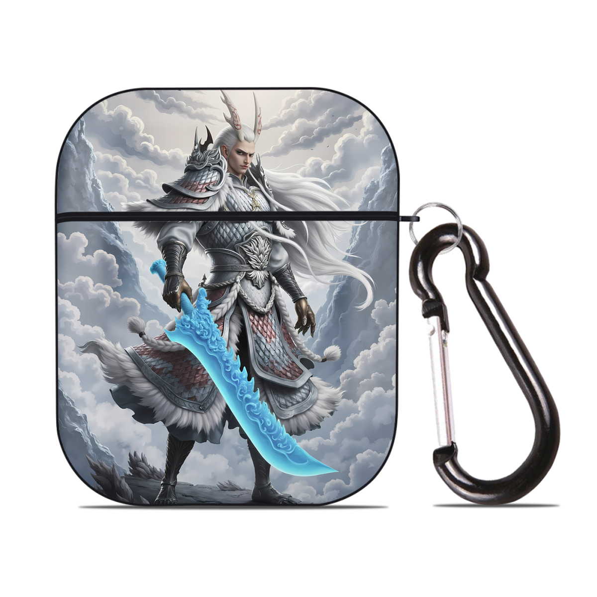 （画像用） Ne Zha 2 ナタ 魔童の大暴れ AirPods 第2世代保護ケース ハードシェル ブラック 耐衝撃・防指紋・カラビナ付き