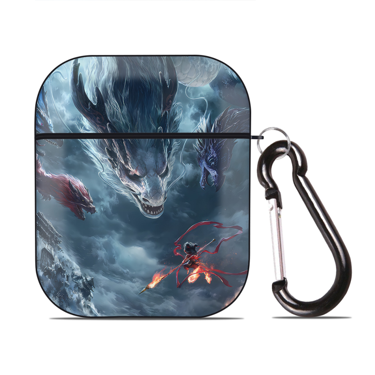（画像用） Ne Zha 2 ナタ 魔童の大暴れ AirPods 第2世代保護ケース ハードシェル ブラック 耐衝撃・防指紋・カラビナ付き