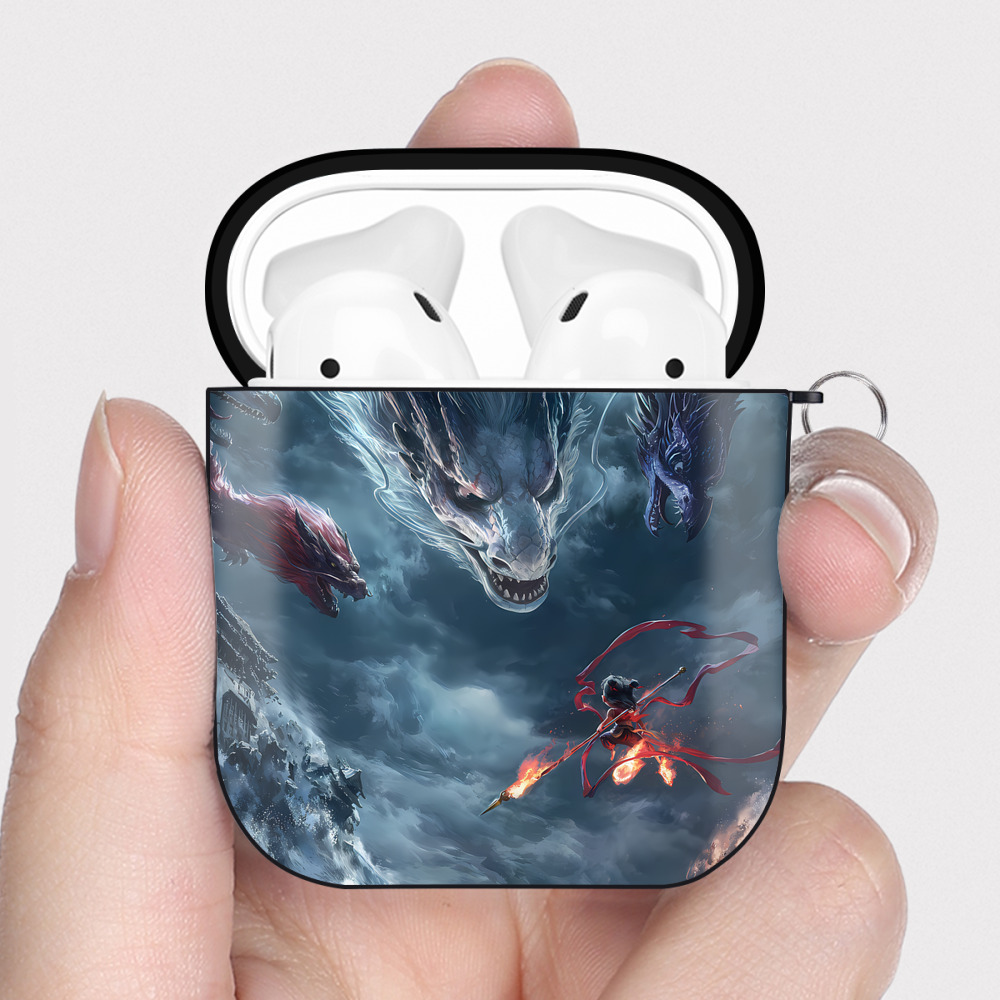 （画像用） Ne Zha 2 ナタ 魔童の大暴れ AirPods 第2世代保護ケース ハードシェル ブラック 耐衝撃・防指紋・カラビナ付き