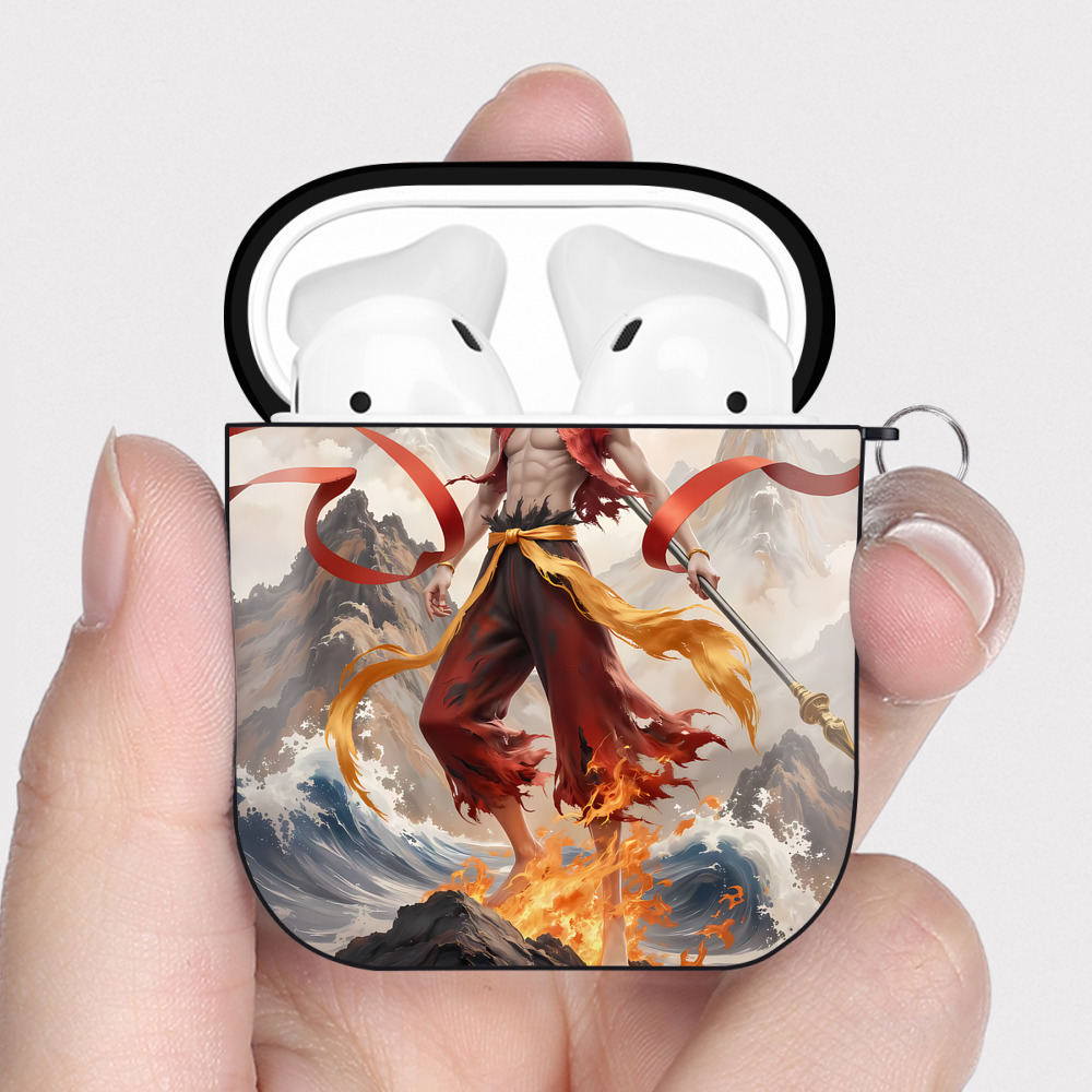 （画像用） Ne Zha 2 ナタ 魔童の大暴れ AirPods 第2世代保護ケース ハードシェル ブラック 耐衝撃・防指紋・カラビナ付き
