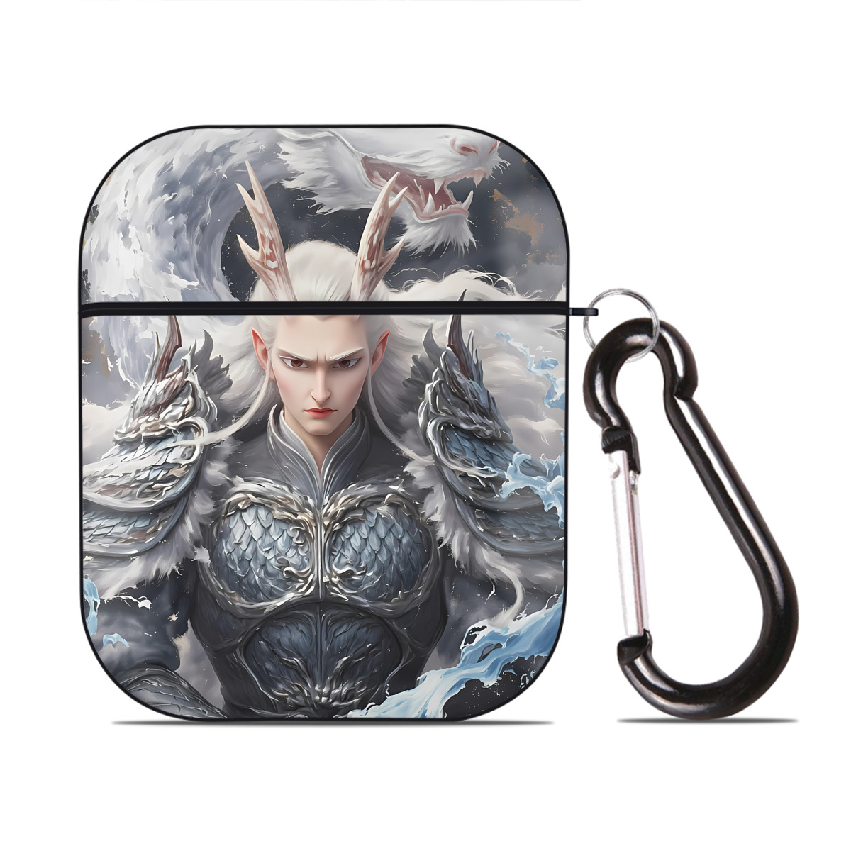 （画像用） Ne Zha 2 ナタ 魔童の大暴れ AirPods 第2世代保護ケース ハードシェル ブラック 耐衝撃・防指紋・カラビナ付き