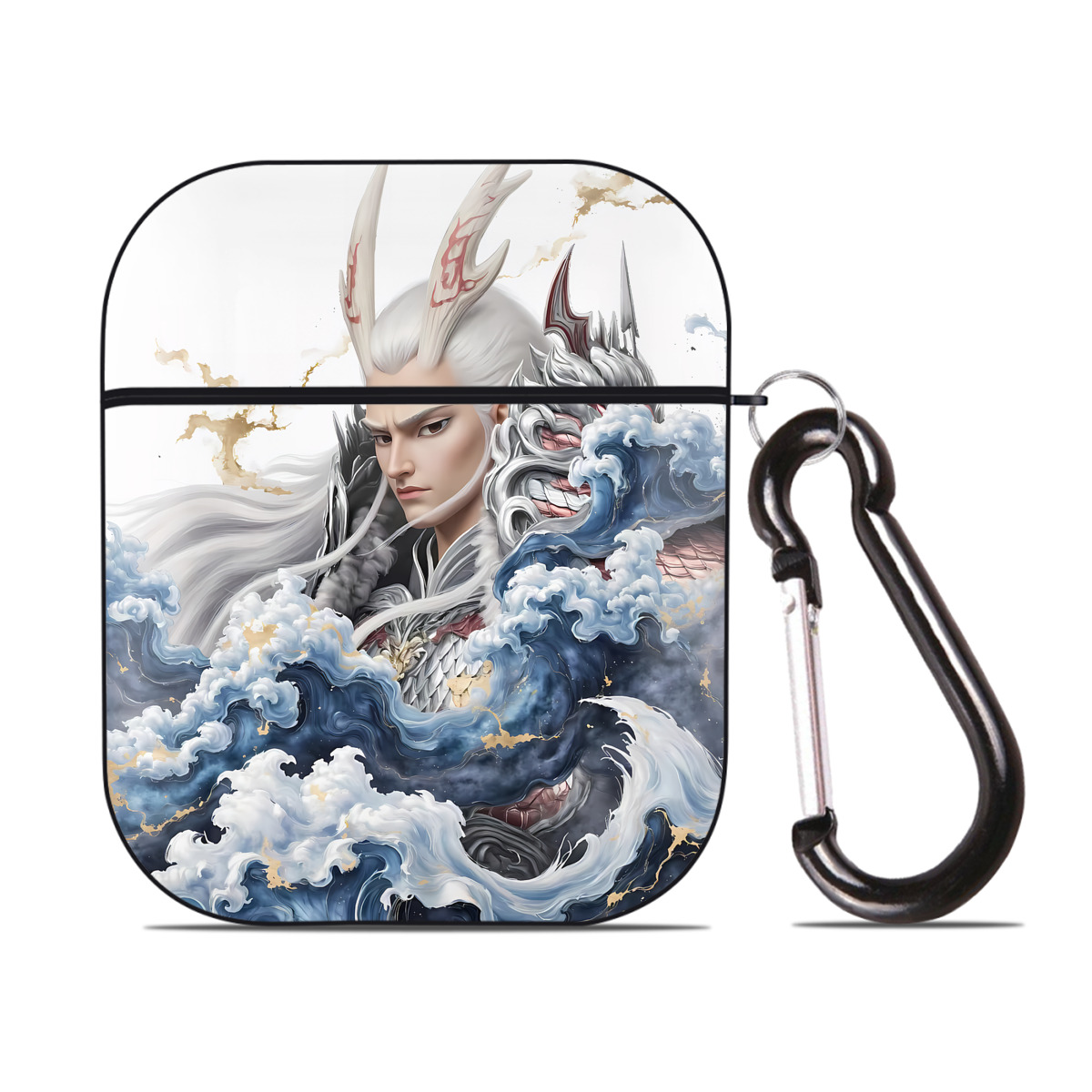 （画像用） Ne Zha 2 ナタ 魔童の大暴れ AirPods 第2世代保護ケース ハードシェル ブラック 耐衝撃・防指紋・カラビナ付き