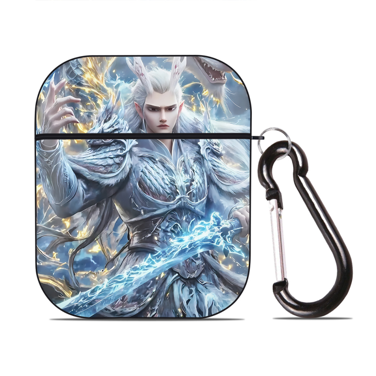（画像用） Ne Zha 2 ナタ 魔童の大暴れ AirPods 第2世代保護ケース ハードシェル ブラック 耐衝撃・防指紋・カラビナ付き