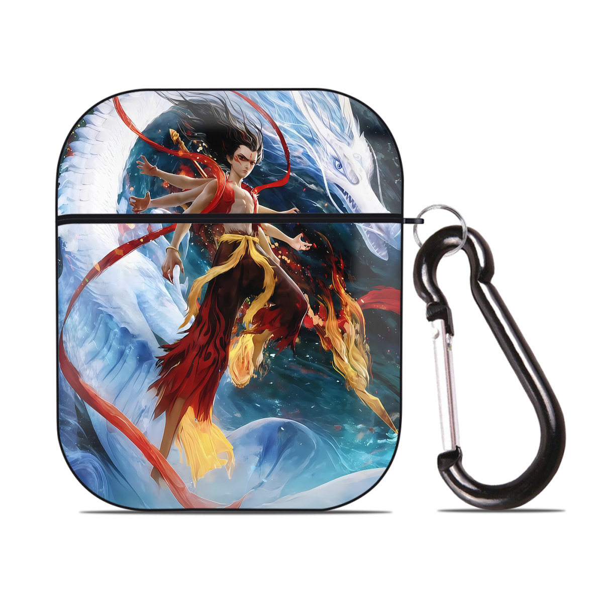 （画像用） Ne Zha 2 ナタ 魔童の大暴れ AirPods 第2世代保護ケース ハードシェル ブラック 耐衝撃・防指紋・カラビナ付き