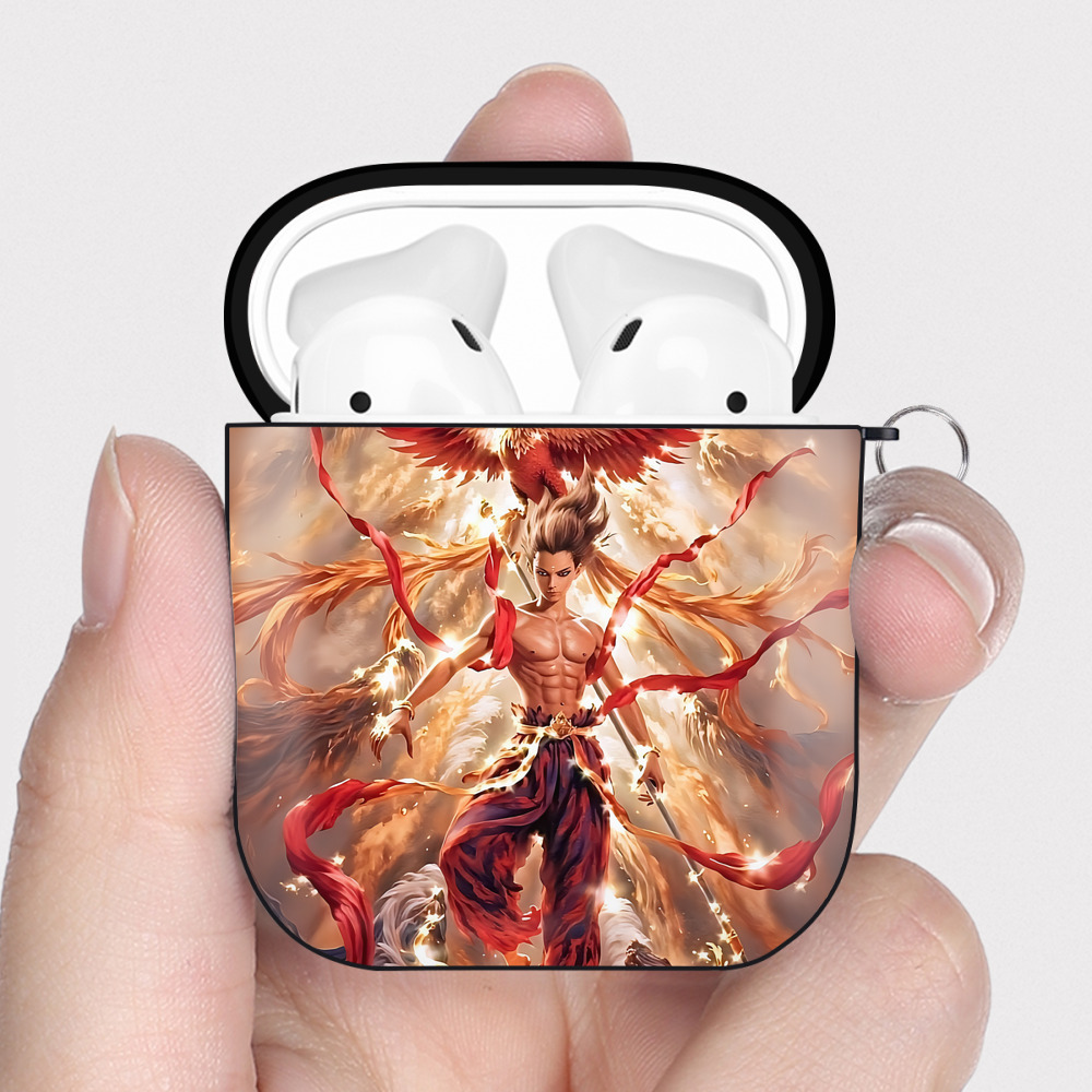 （画像用） Ne Zha 2 ナタ 魔童の大暴れ AirPods 第2世代保護ケース ハードシェル ブラック 耐衝撃・防指紋・カラビナ付き