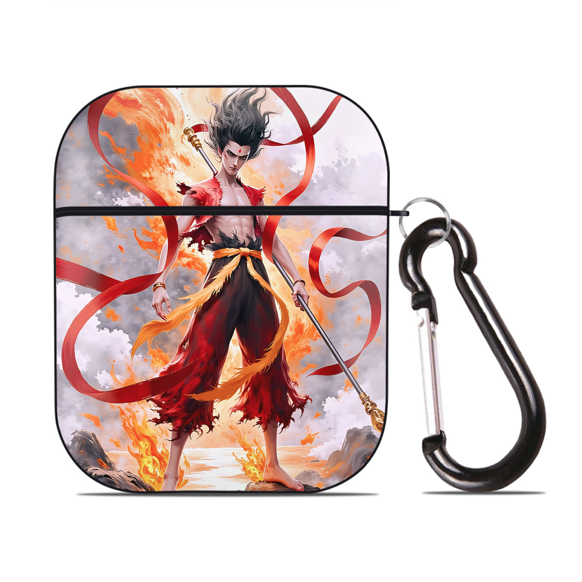 （画像用） Ne Zha 2 ナタ 魔童の大暴れ AirPods 第2世代保護ケース ハードシェル ブラック 耐衝撃・防指紋・カラビナ付き