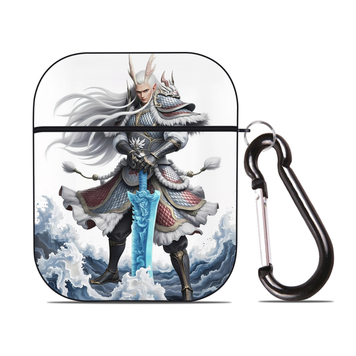 （画像用） Ne Zha 2 ナタ 魔童の大暴れ AirPods 第2世代保護ケース ハードシェル ブラック 耐衝撃・防指紋・カラビナ付き