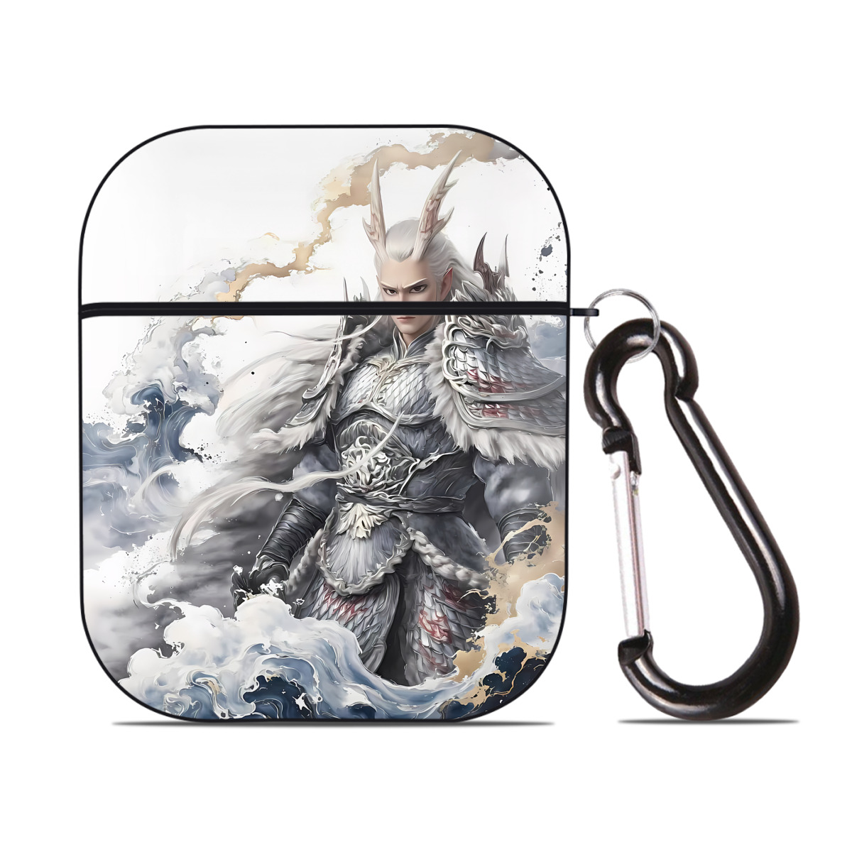 （画像用） Ne Zha 2 ナタ 魔童の大暴れ AirPods 第2世代保護ケース ハードシェル ブラック 耐衝撃・防指紋・カラビナ付き