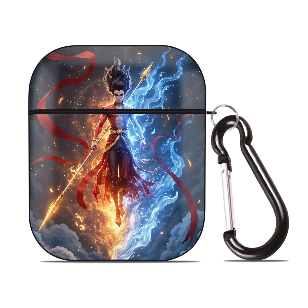 （画像用） Ne Zha 2 ナタ 魔童の大暴れ AirPods 第2世代保護ケース ハードシェル ブラック 耐衝撃・防指紋・カラビナ付き