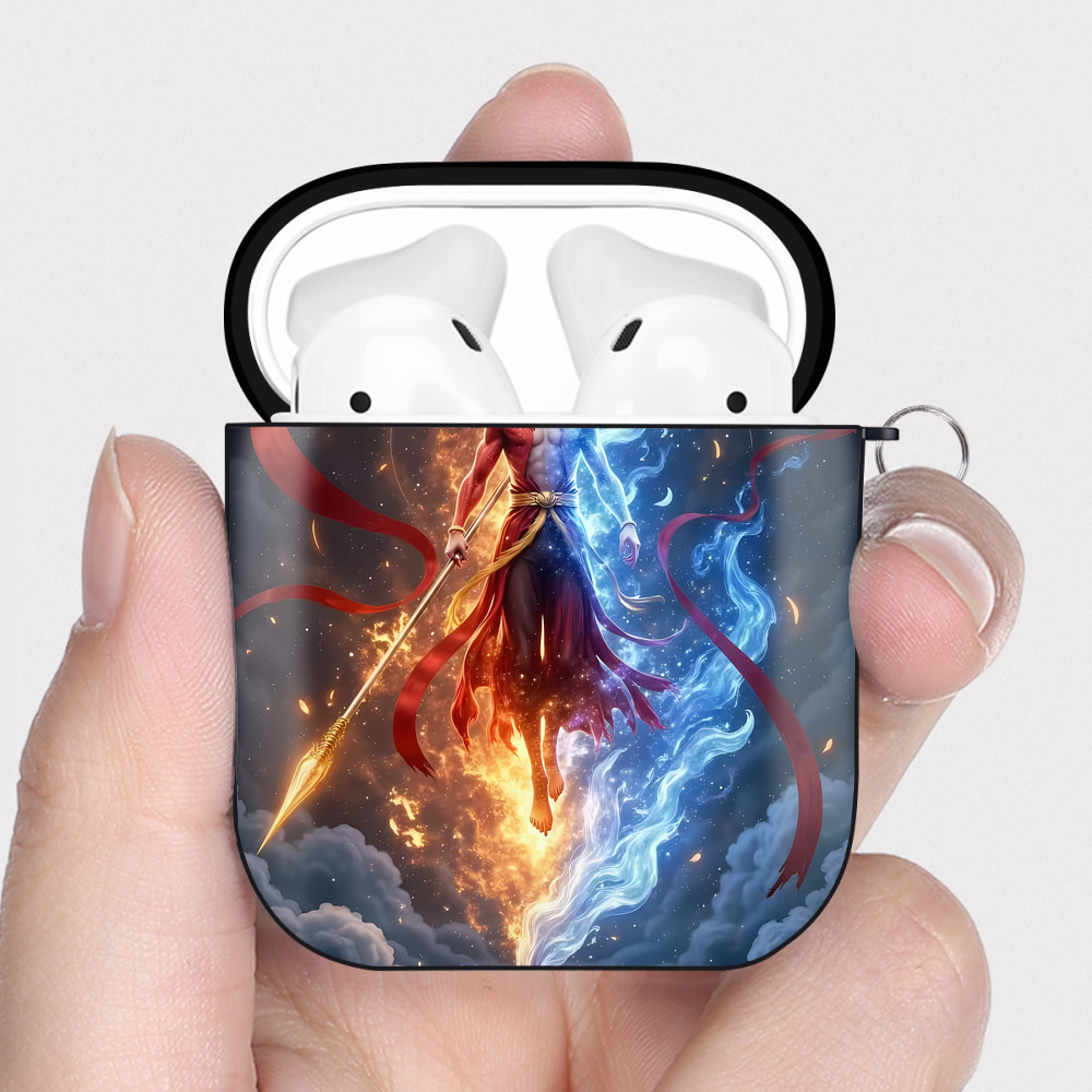 （画像用） Ne Zha 2 ナタ 魔童の大暴れ AirPods 第2世代保護ケース ハードシェル ブラック 耐衝撃・防指紋・カラビナ付き