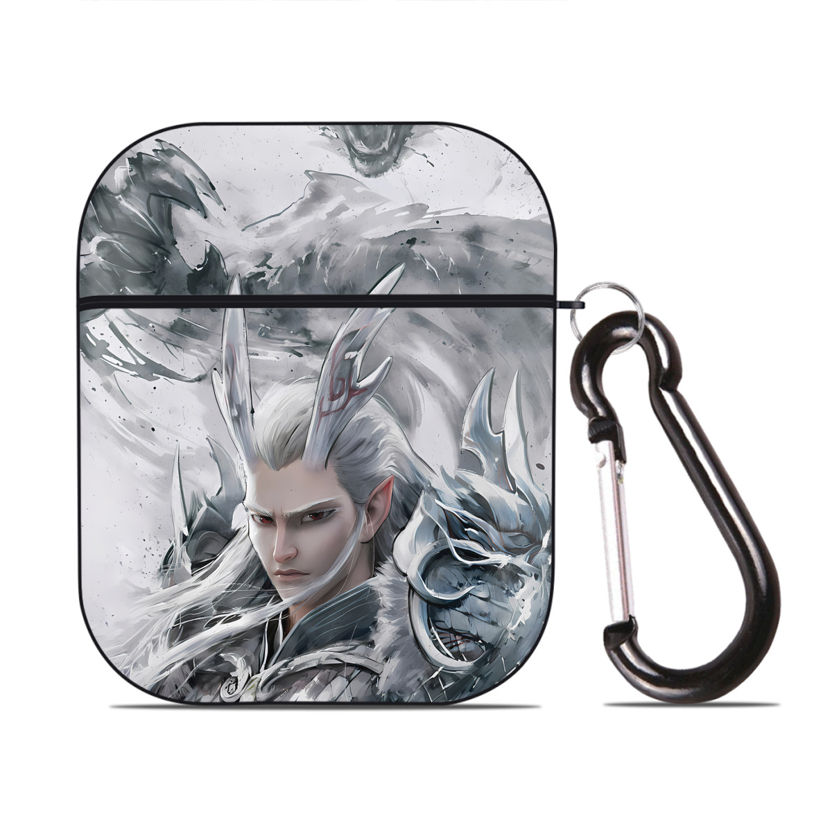 （画像用） Ne Zha 2 ナタ 魔童の大暴れ AirPods 第2世代保護ケース ハードシェル ブラック 耐衝撃・防指紋・カラビナ付き