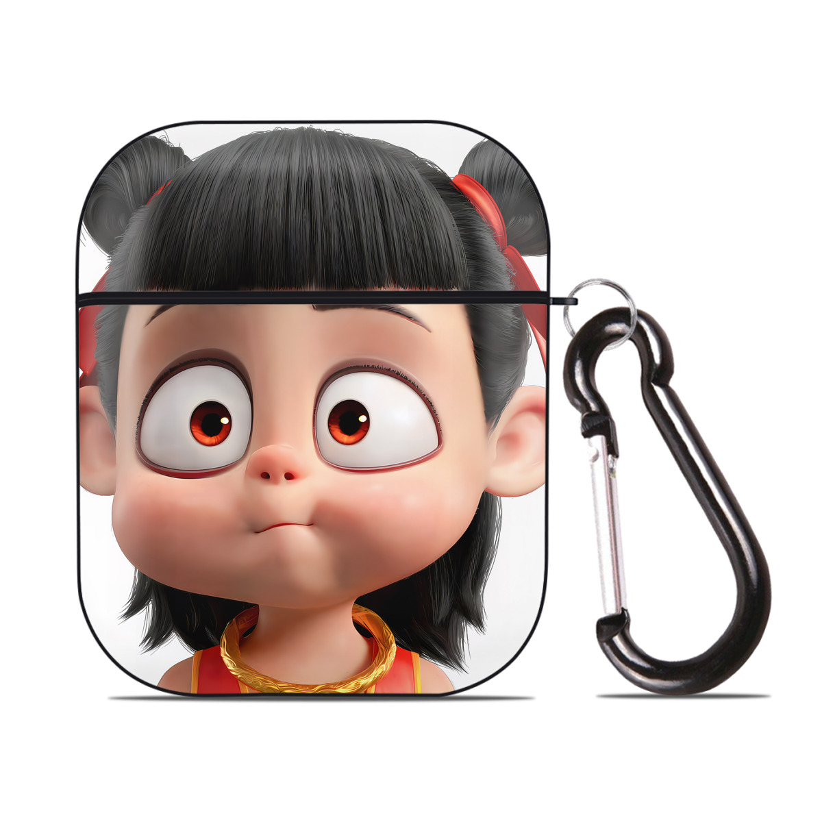 （画像用） Ne Zha 2 ナタ 魔童の大暴れ AirPods 第2世代保護ケース ハードシェル ブラック 耐衝撃・防指紋・カラビナ付き