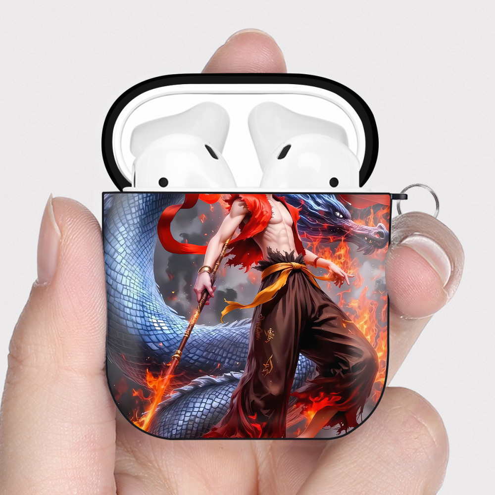 （画像用） Ne Zha 2 ナタ 魔童の大暴れ AirPods 第2世代保護ケース ハードシェル ブラック 耐衝撃・防指紋・カラビナ付き