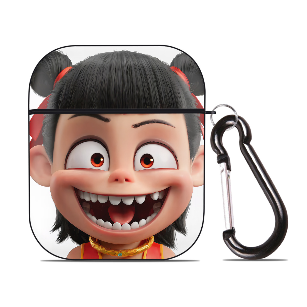 （画像用） Ne Zha 2 ナタ 魔童の大暴れ AirPods 第2世代保護ケース ハードシェル ブラック 耐衝撃・防指紋・カラビナ付き