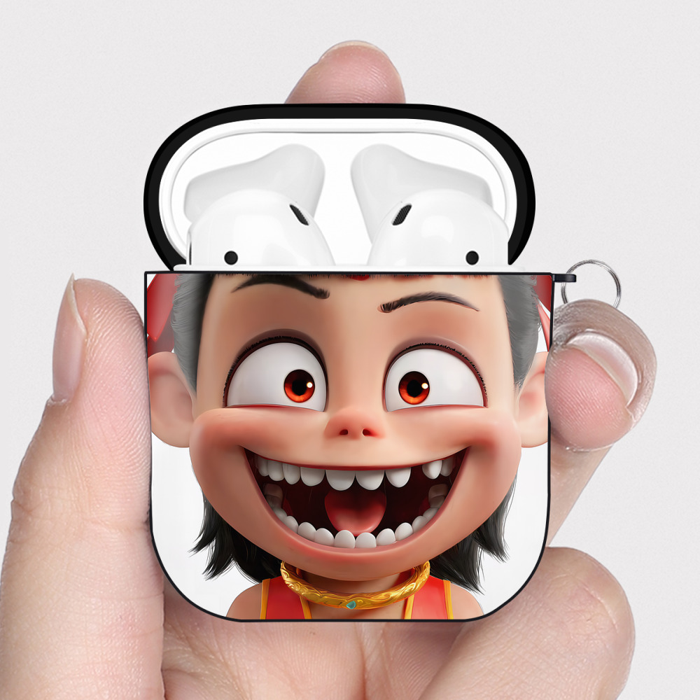 （画像用） Ne Zha 2 ナタ 魔童の大暴れ AirPods 第2世代保護ケース ハードシェル ブラック 耐衝撃・防指紋・カラビナ付き