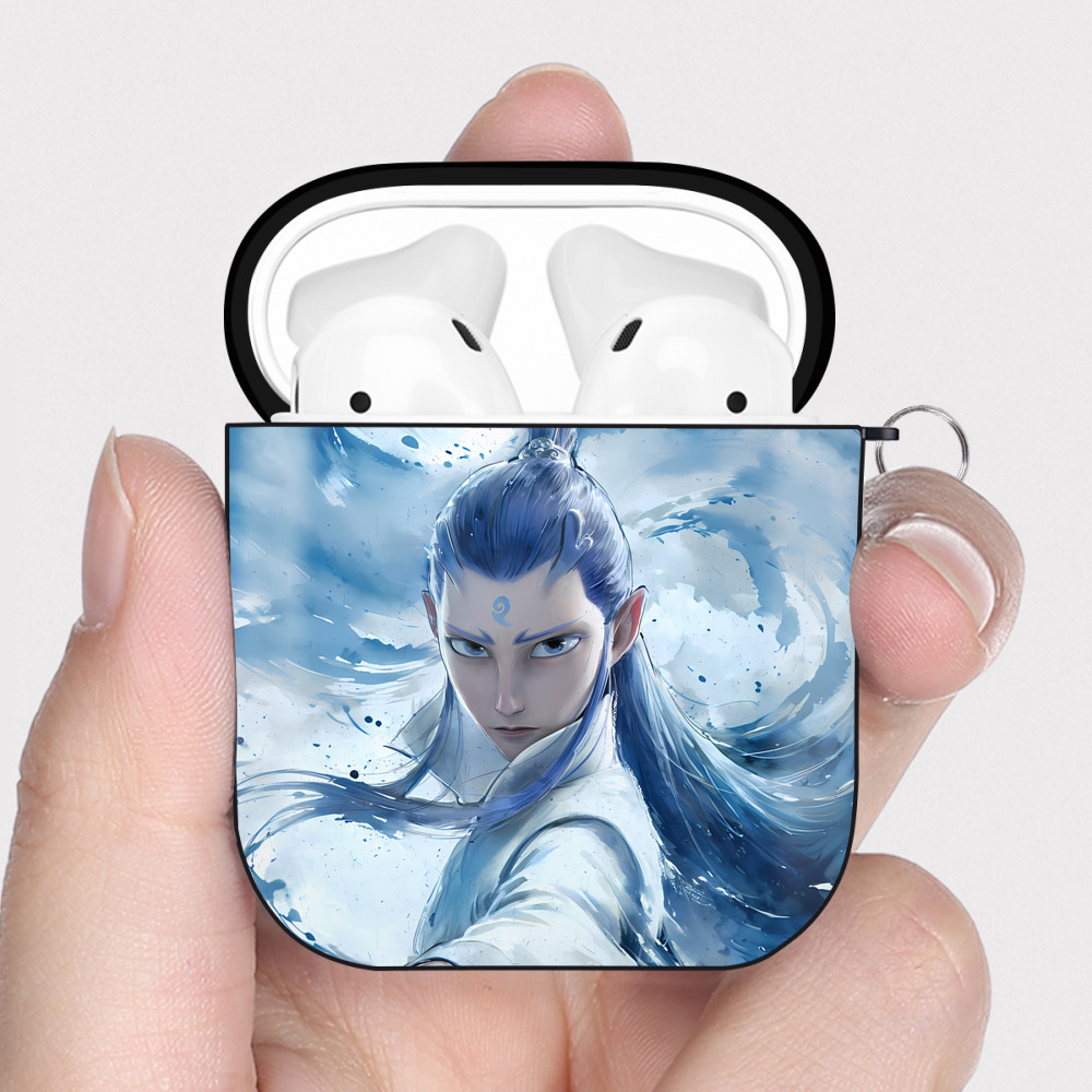 （画像用） Ne Zha 2 ナタ 魔童の大暴れ AirPods 第2世代保護ケース ハードシェル ブラック 耐衝撃・防指紋・カラビナ付き