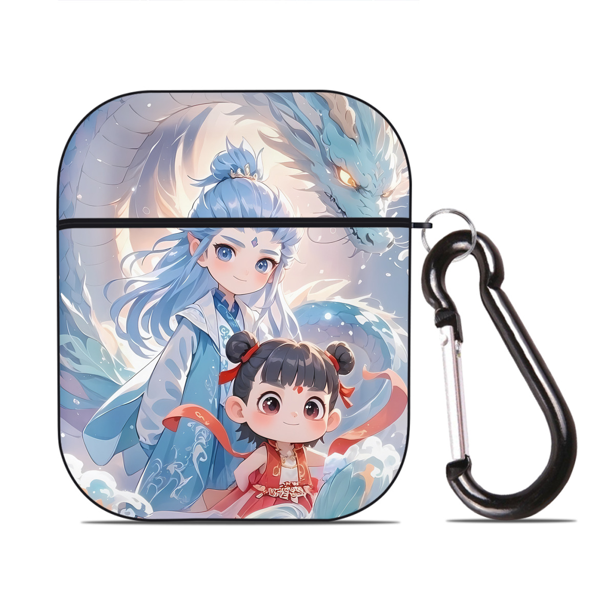 （画像用） Ne Zha 2 ナタ 魔童の大暴れ AirPods 第2世代保護ケース ハードシェル ブラック 耐衝撃・防指紋・カラビナ付き