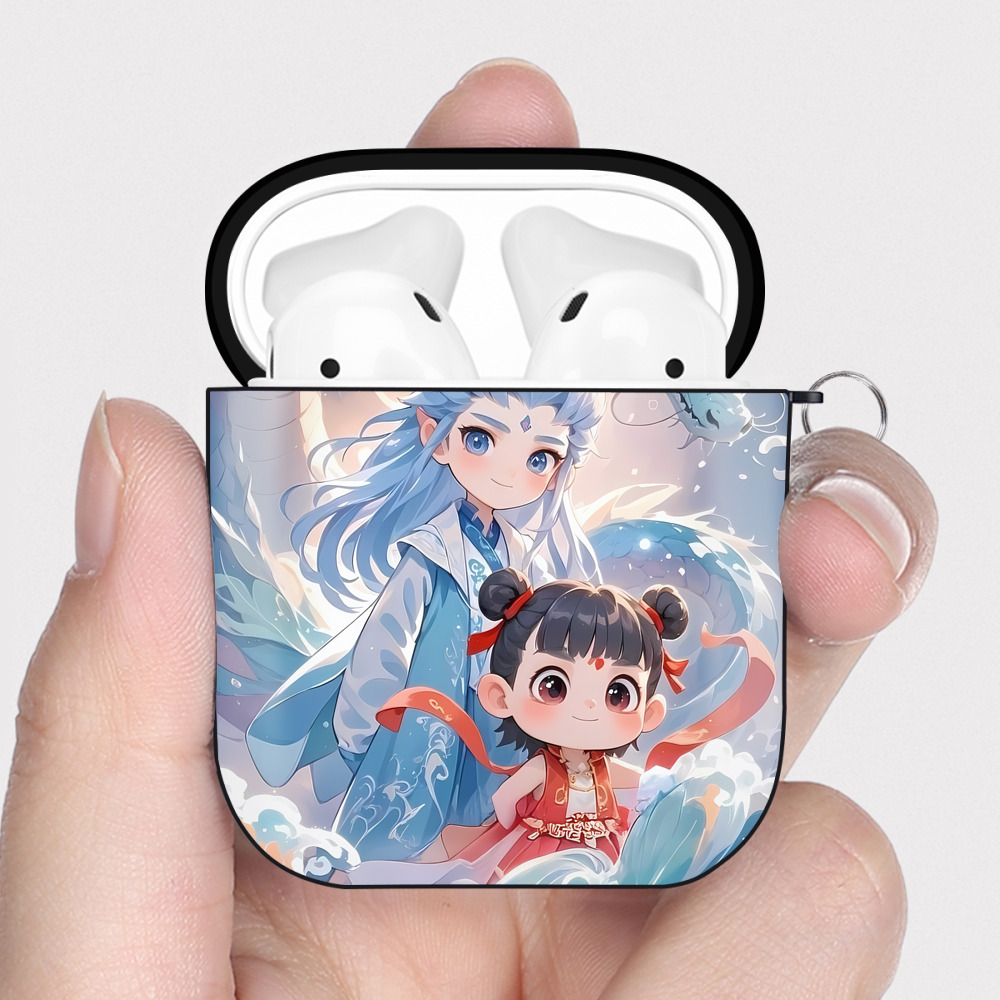 （画像用） Ne Zha 2 ナタ 魔童の大暴れ AirPods 第2世代保護ケース ハードシェル ブラック 耐衝撃・防指紋・カラビナ付き