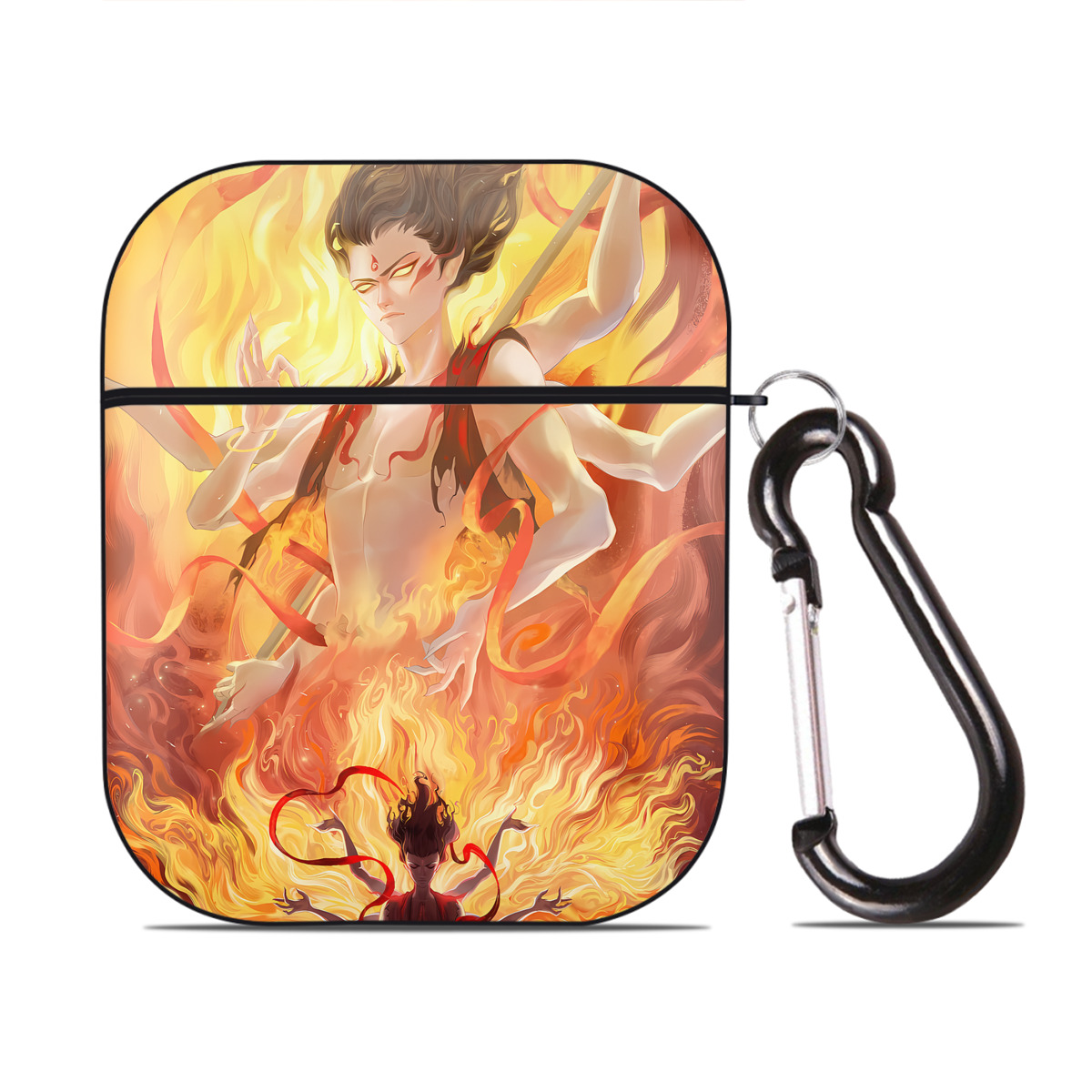 （画像用） Ne Zha 2 ナタ 魔童の大暴れ AirPods 第2世代保護ケース ハードシェル ブラック 耐衝撃・防指紋・カラビナ付き