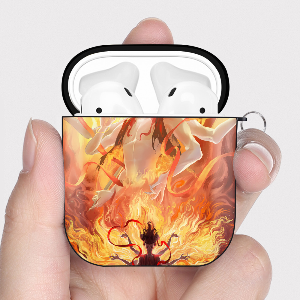 （画像用） Ne Zha 2 ナタ 魔童の大暴れ AirPods 第2世代保護ケース ハードシェル ブラック 耐衝撃・防指紋・カラビナ付き