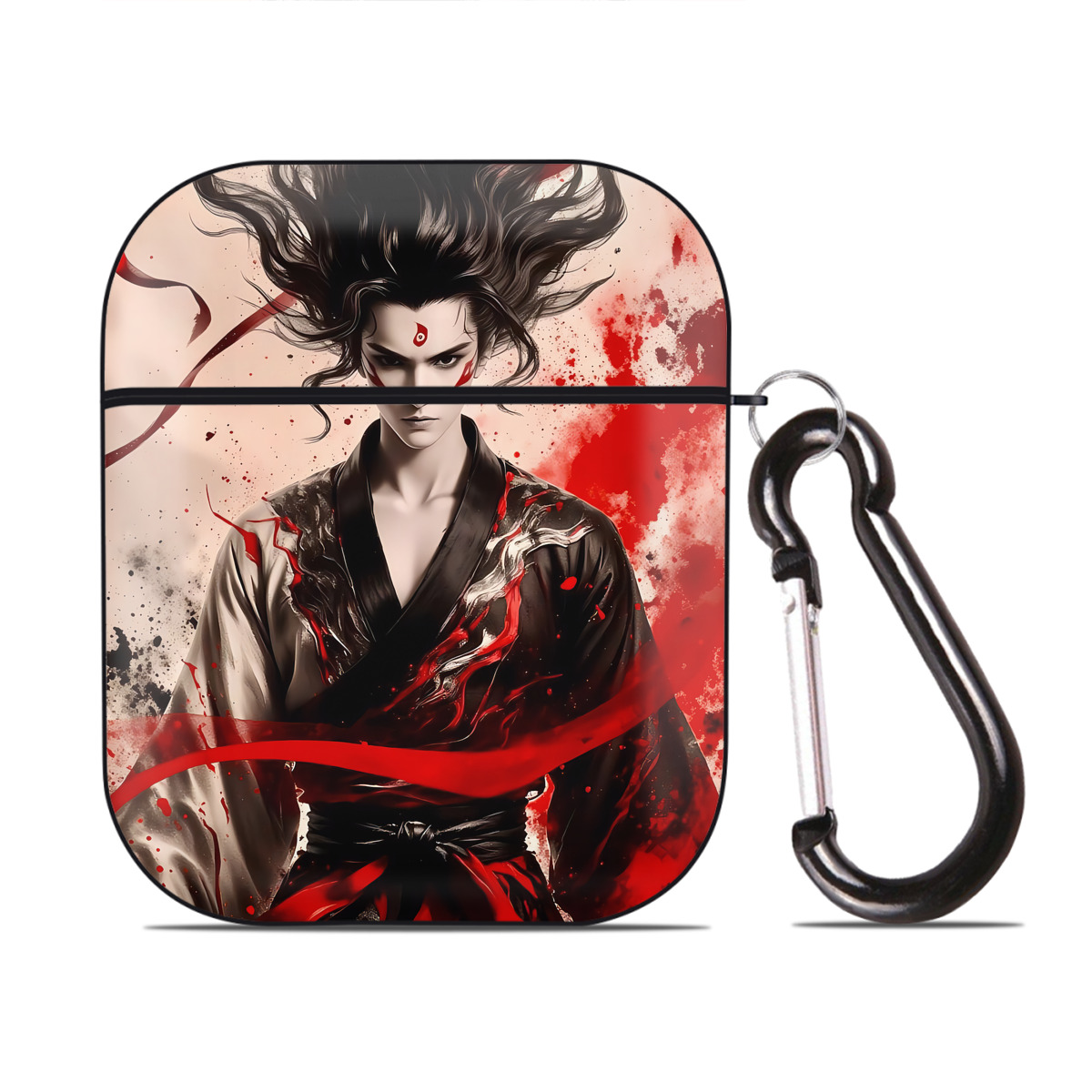 （画像用） Ne Zha 2 ナタ 魔童の大暴れ AirPods 第2世代保護ケース ハードシェル ブラック 耐衝撃・防指紋・カラビナ付き