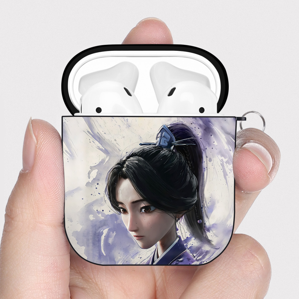 （画像用） Ne Zha 2 ナタ 魔童の大暴れ AirPods 第2世代保護ケース ハードシェル ブラック 耐衝撃・防指紋・カラビナ付き