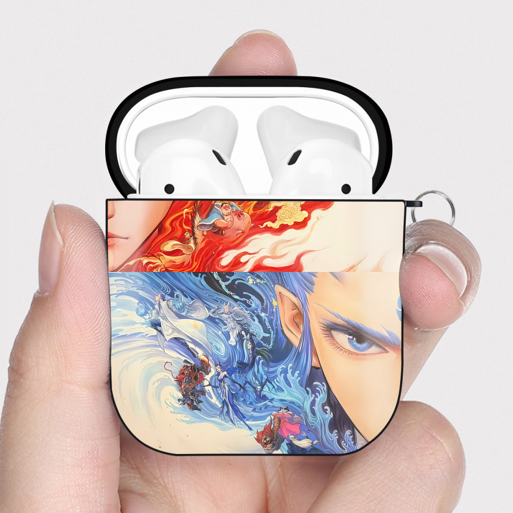 （画像用） Ne Zha 2 ナタ 魔童の大暴れ AirPods 第2世代保護ケース ハードシェル ブラック 耐衝撃・防指紋・カラビナ付き