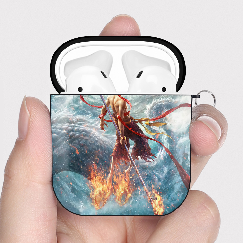 （画像用） Ne Zha 2 ナタ 魔童の大暴れ AirPods 第2世代保護ケース ハードシェル ブラック 耐衝撃・防指紋・カラビナ付き