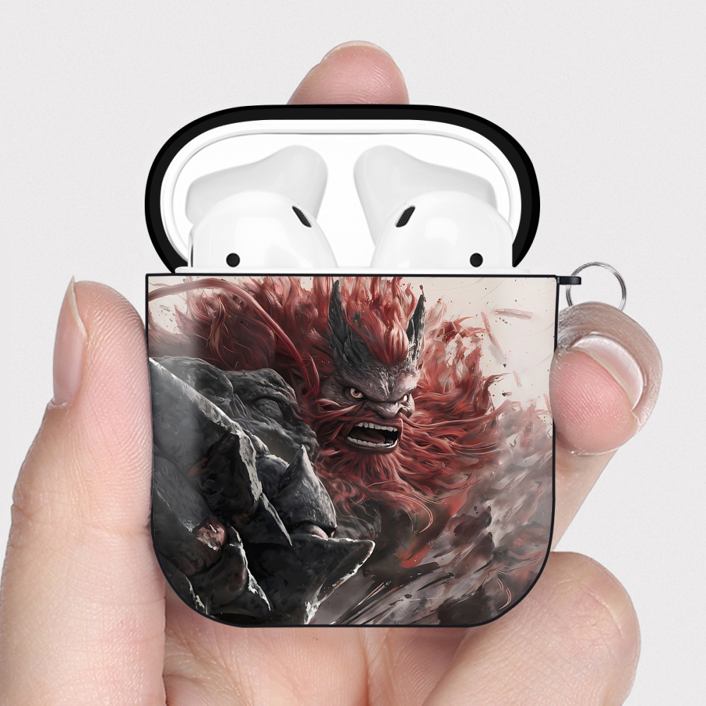 （画像用） Ne Zha 2 ナタ 魔童の大暴れ AirPods 第2世代保護ケース ハードシェル ブラック 耐衝撃・防指紋・カラビナ付き