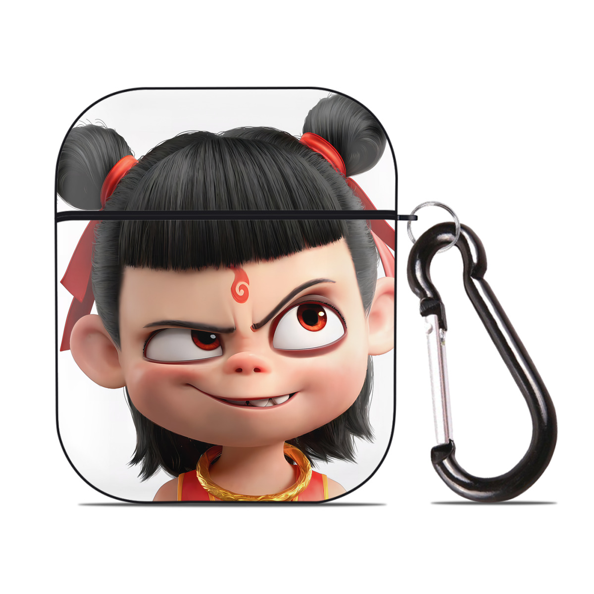 （画像用） Ne Zha 2 ナタ 魔童の大暴れ AirPods 第2世代保護ケース ハードシェル ブラック 耐衝撃・防指紋・カラビナ付き