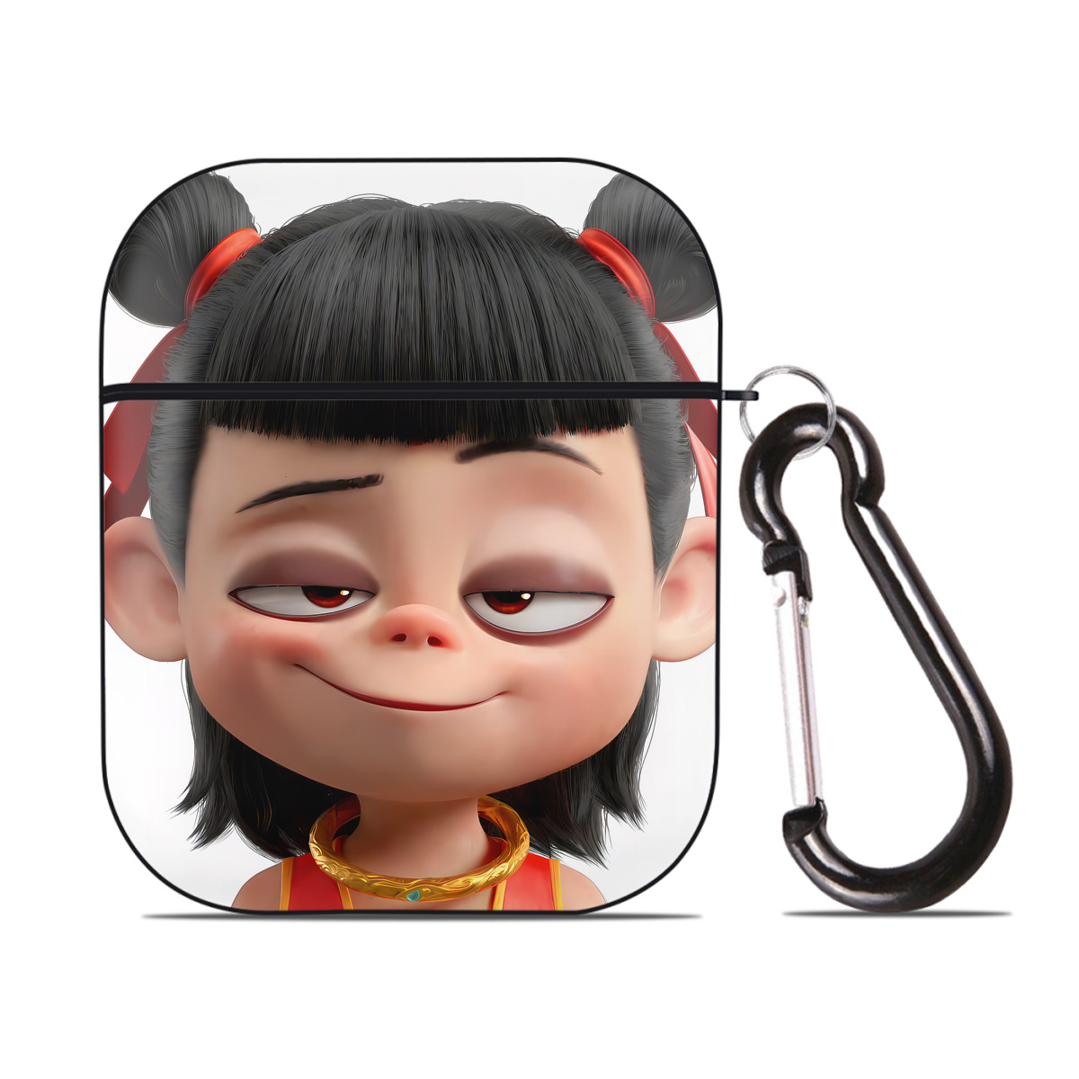 （画像用） Ne Zha 2 ナタ 魔童の大暴れ AirPods 第2世代保護ケース ハードシェル ブラック 耐衝撃・防指紋・カラビナ付き