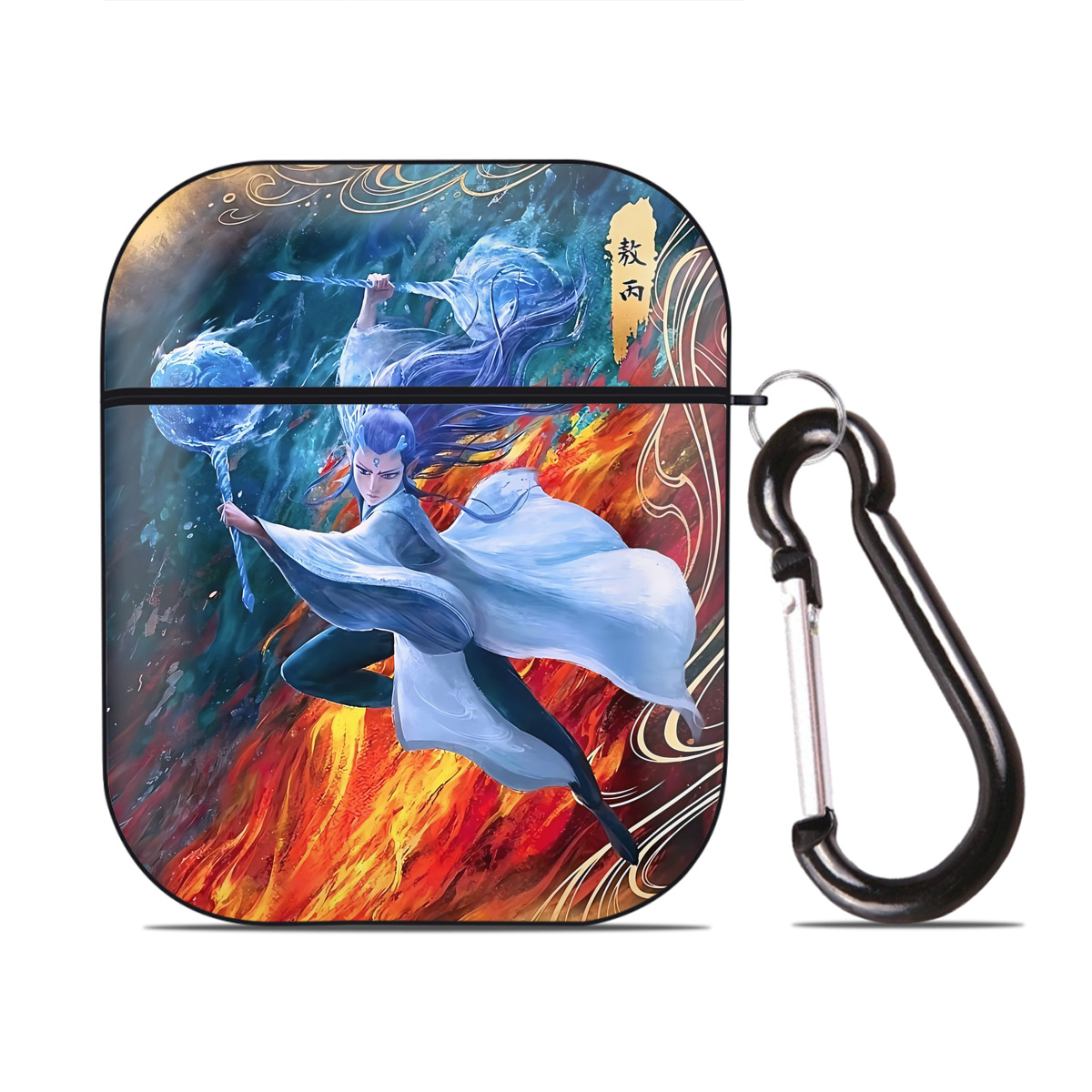 （画像用） Ne Zha 2 ナタ 魔童の大暴れ AirPods 第2世代保護ケース ハードシェル ブラック 耐衝撃・防指紋・カラビナ付き