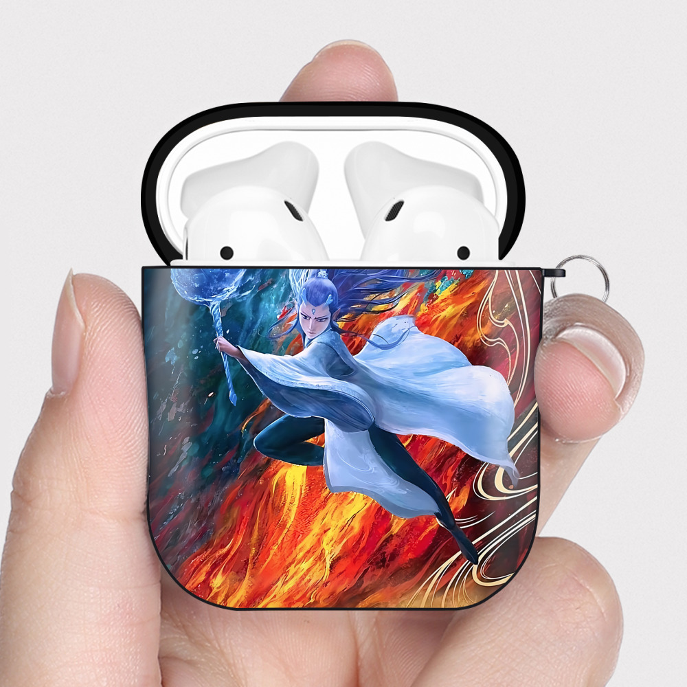 （画像用） Ne Zha 2 ナタ 魔童の大暴れ AirPods 第2世代保護ケース ハードシェル ブラック 耐衝撃・防指紋・カラビナ付き