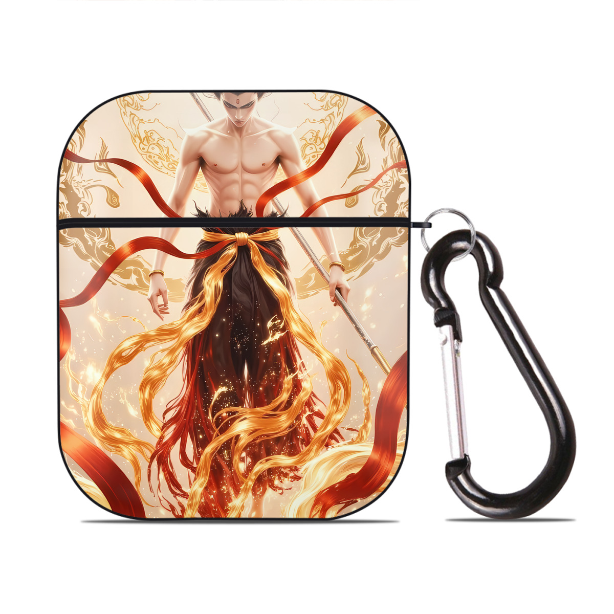 （画像用） Ne Zha 2 ナタ 魔童の大暴れ AirPods 第2世代保護ケース ハードシェル ブラック 耐衝撃・防指紋・カラビナ付き