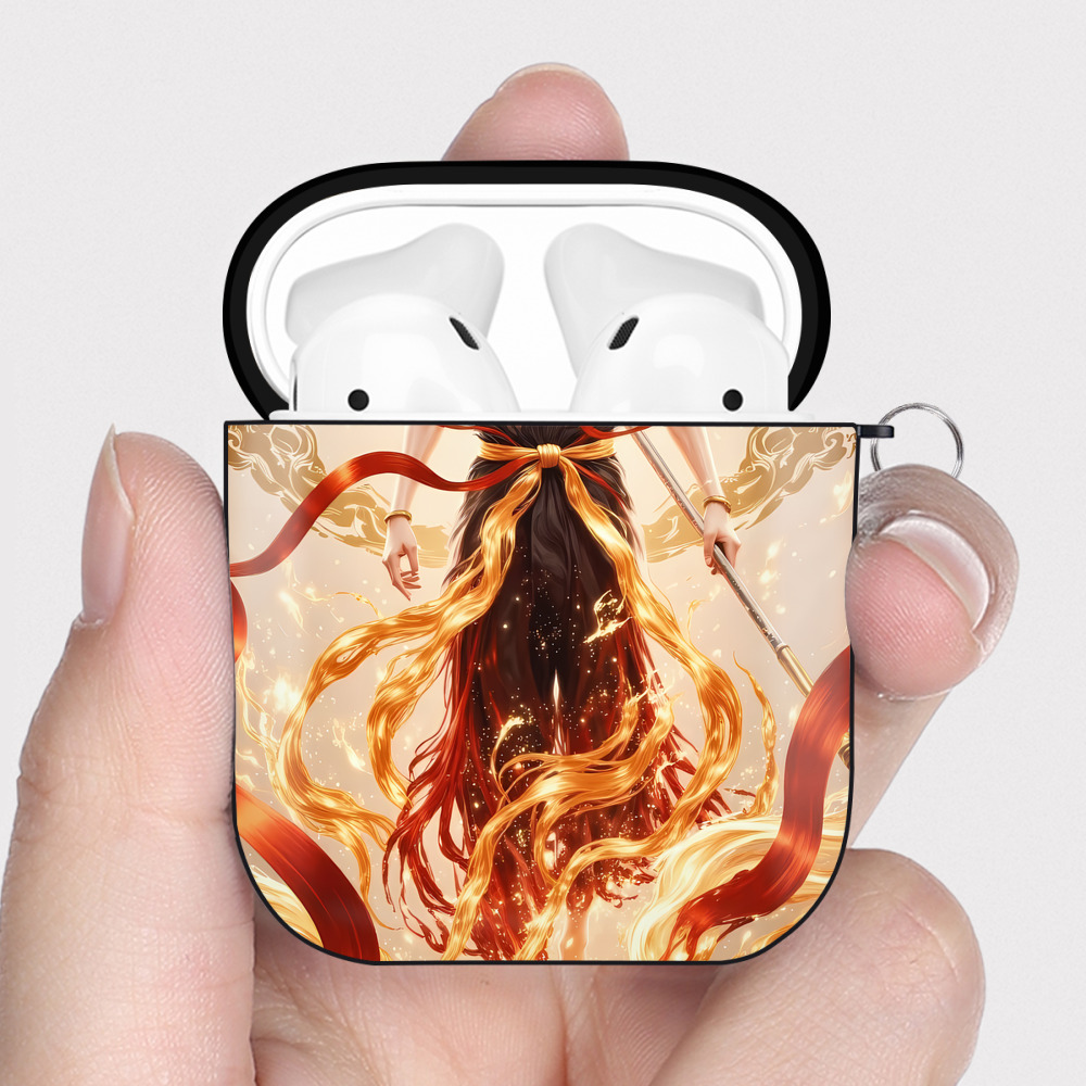（画像用） Ne Zha 2 ナタ 魔童の大暴れ AirPods 第2世代保護ケース ハードシェル ブラック 耐衝撃・防指紋・カラビナ付き
