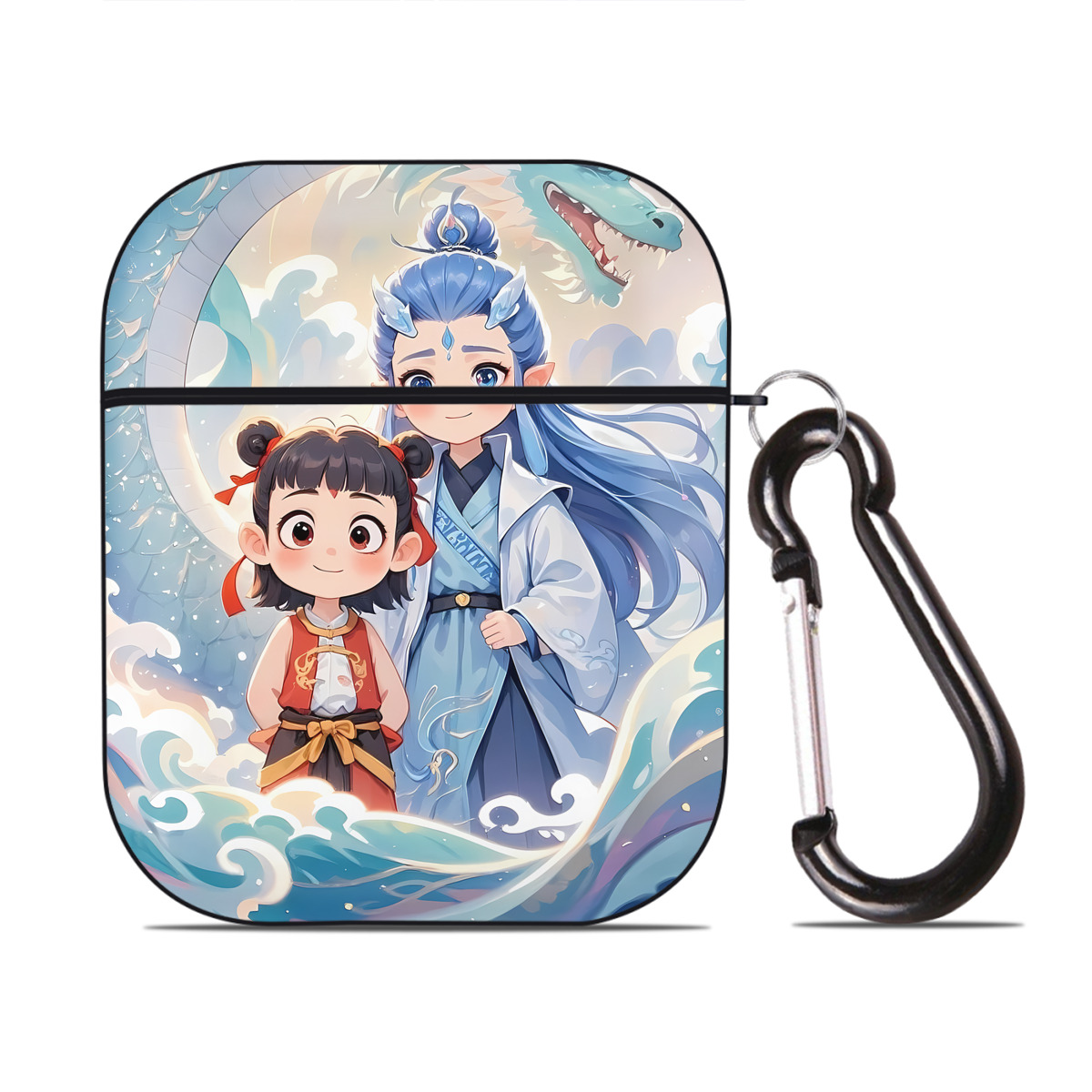 （画像用） Ne Zha 2 ナタ 魔童の大暴れ AirPods 第2世代保護ケース ハードシェル ブラック 耐衝撃・防指紋・カラビナ付き