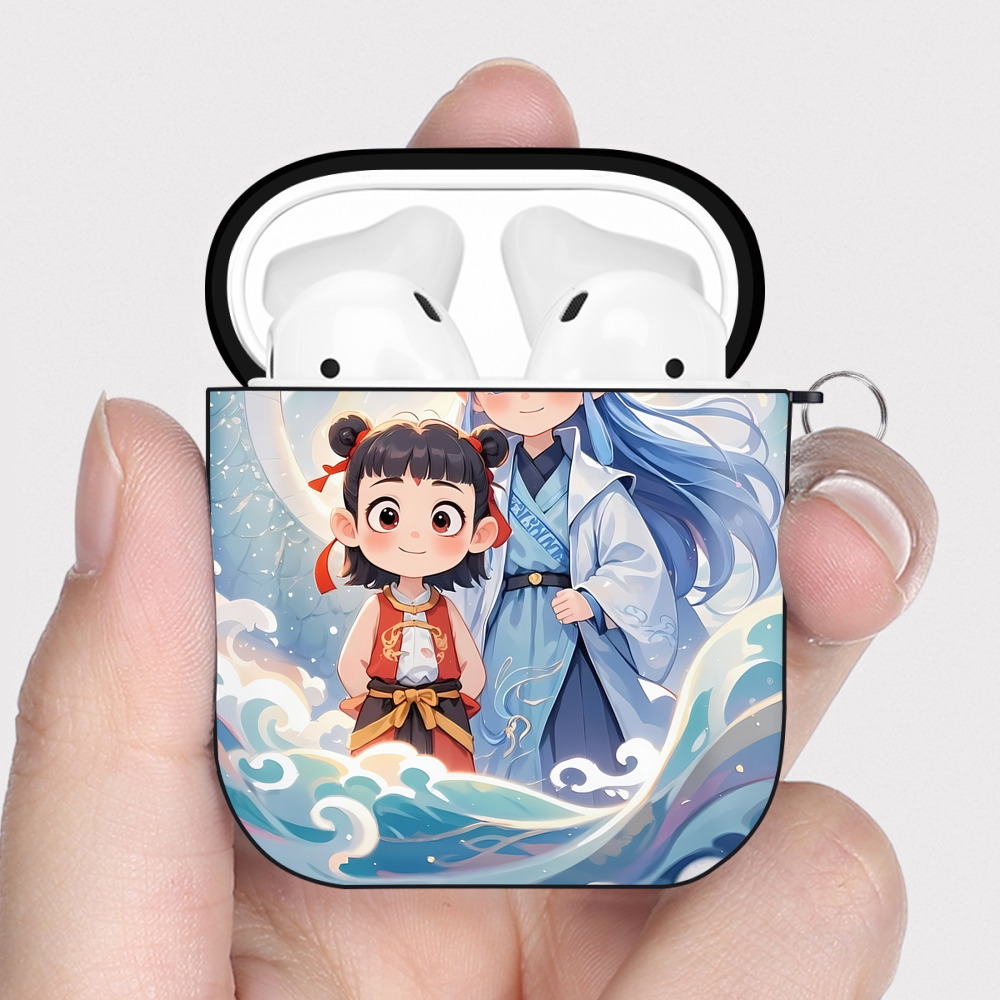 （画像用） Ne Zha 2 ナタ 魔童の大暴れ AirPods 第2世代保護ケース ハードシェル ブラック 耐衝撃・防指紋・カラビナ付き