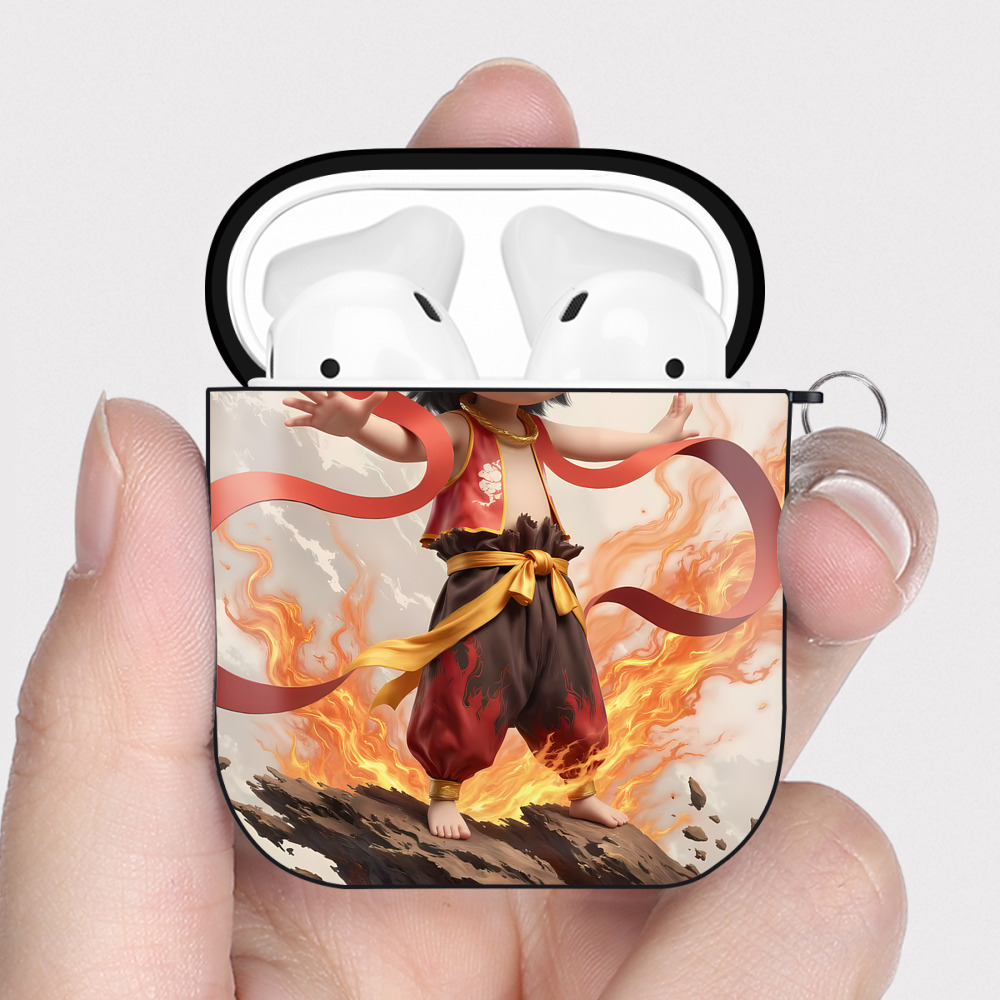 （画像用） Ne Zha 2 ナタ 魔童の大暴れ AirPods 第2世代保護ケース ハードシェル ブラック 耐衝撃・防指紋・カラビナ付き
