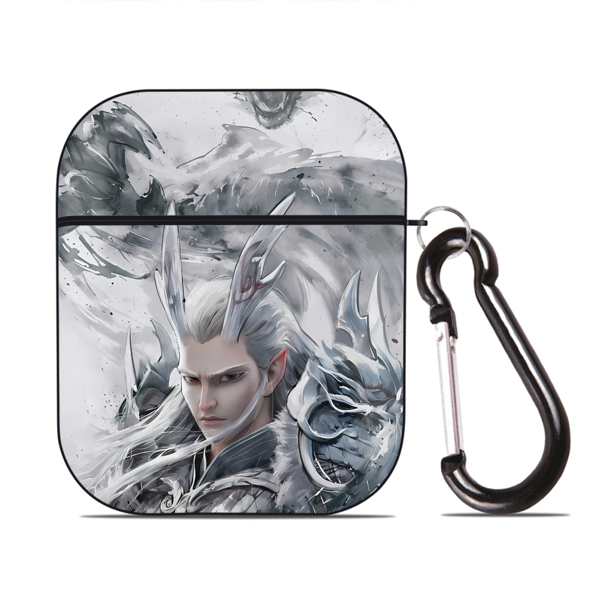 （画像用） Ne Zha 2 ナタ 魔童の大暴れ AirPods 第2世代保護ケース ハードシェル ブラック 耐衝撃・防指紋・カラビナ付き