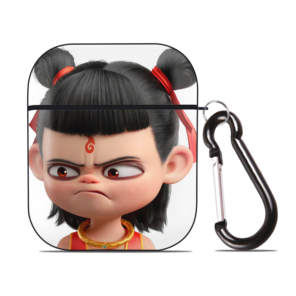 （画像用） Ne Zha 2 ナタ 魔童の大暴れ AirPods 第2世代保護ケース ハードシェル ブラック 耐衝撃・防指紋・カラビナ付き